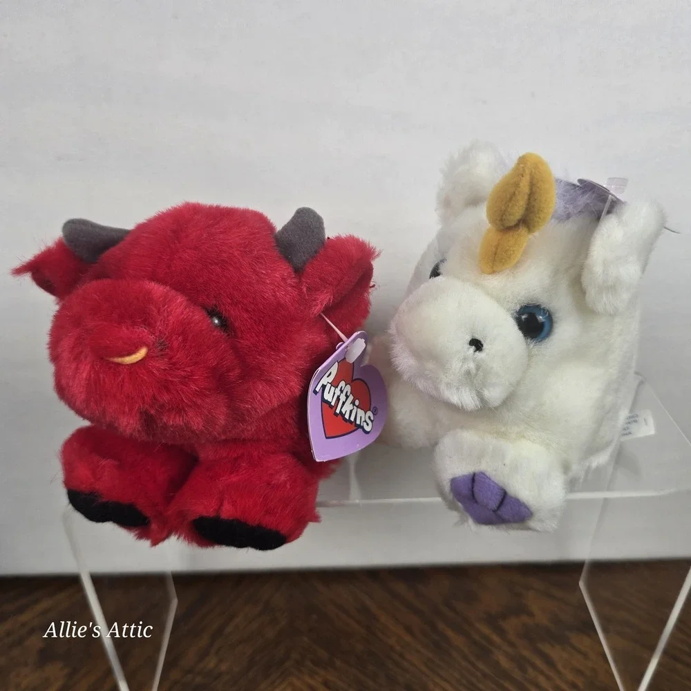 16 Puffkins Vintage Plush Mini Stuffed Animal Lot Elephant Cat Toucan Unicorn